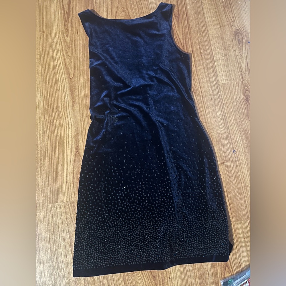 City Triangles Black Velvet Midi vintage navy blue dress, size medium